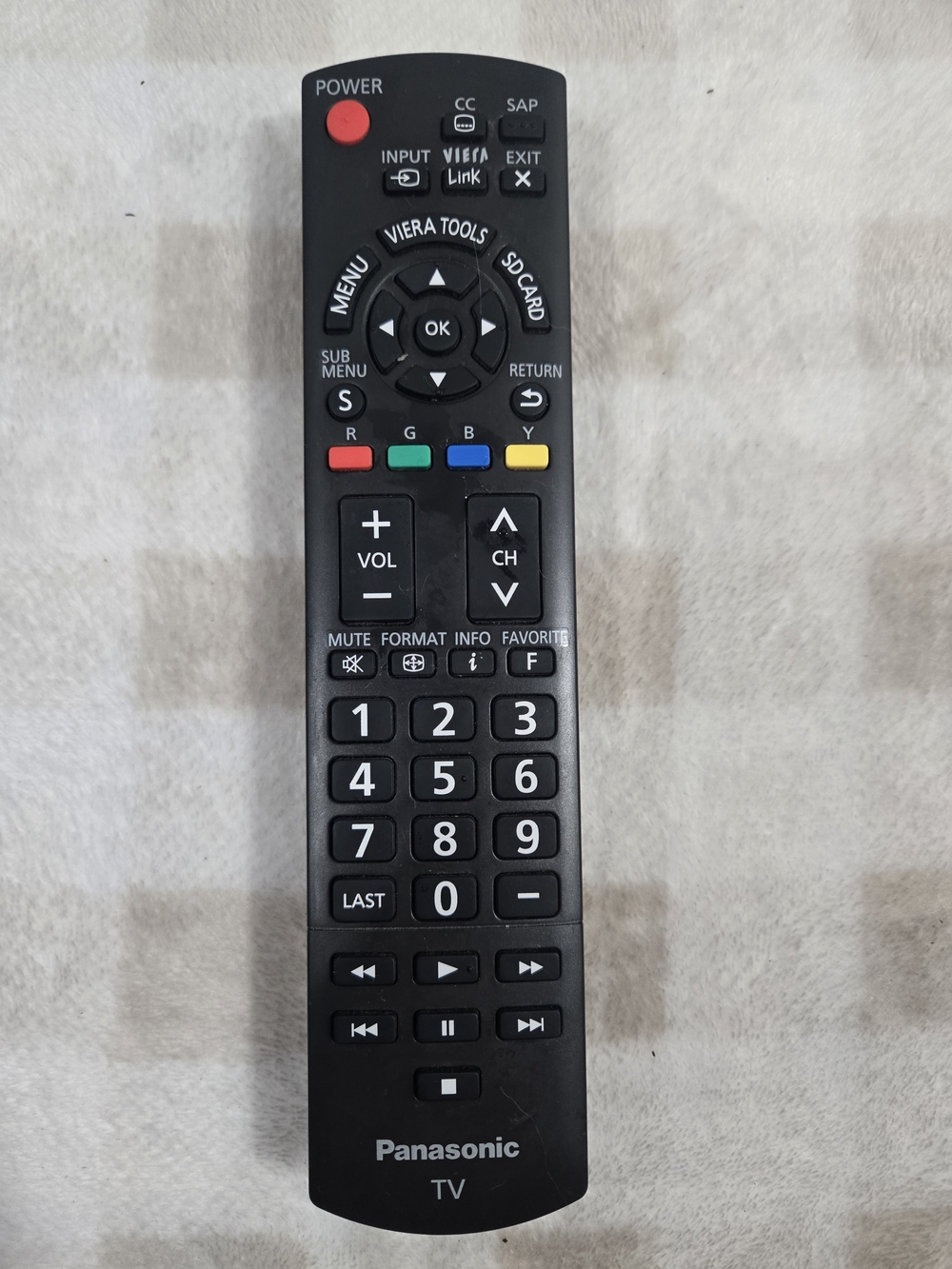 Panasonic Black Remote with Red, Green, Blue, Yellow Buttons